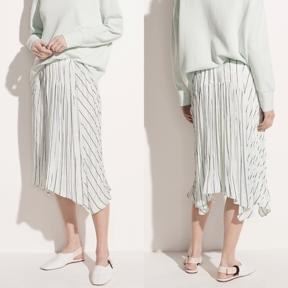 NWT Vince Silky Striped Paneled Asymmetrical Midi Skirt in Mint Sz. S - Picture 1 of 5